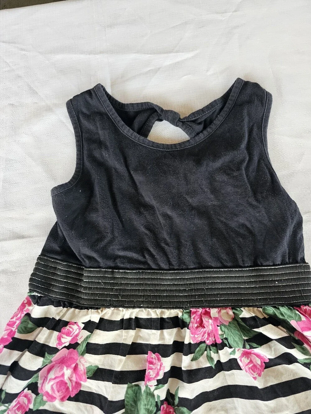 L A Conduct Pink floral, Black & White stripes Sleeveless Summer Dress Girl's L